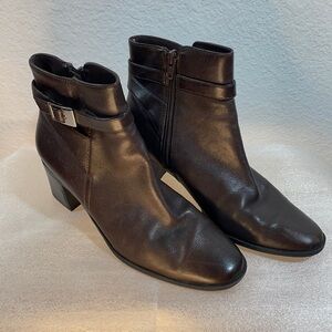 Brown Leather Ankle Boots with silver buckle strap accent size 7